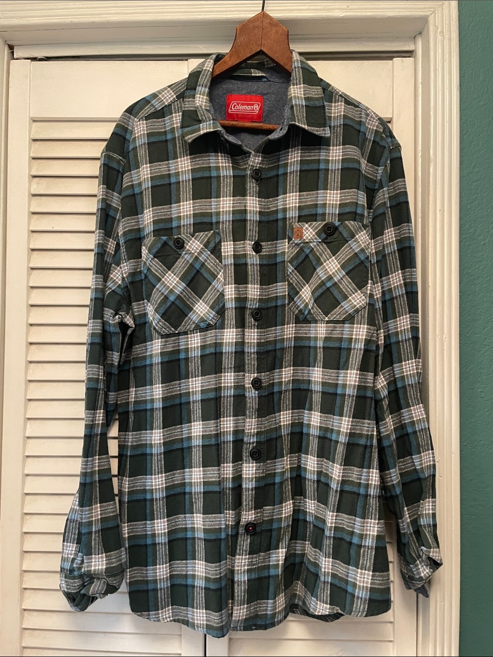 Coleman Teal and White Plaid Casual Button-Down Shirt